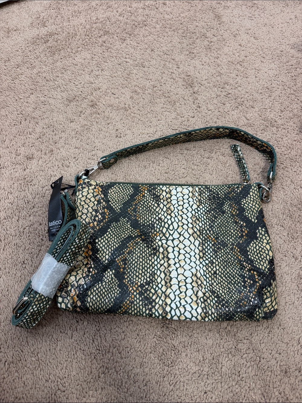 NWT Latico Leathers Stevie Crossbody Bag Desert Trail Snakeskin Print Foil